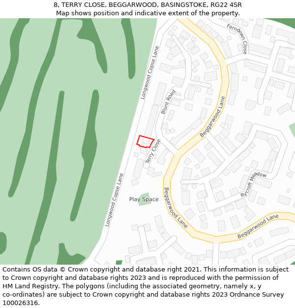 8, TERRY CLOSE, BEGGARWOOD, BASINGSTOKE, RG22 4SR: Location map and indicative extent of plot