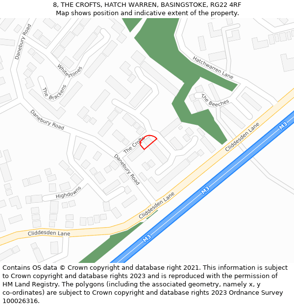 8, THE CROFTS, HATCH WARREN, BASINGSTOKE, RG22 4RF: Location map and indicative extent of plot