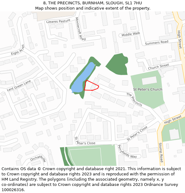 8, THE PRECINCTS, BURNHAM, SLOUGH, SL1 7HU: Location map and indicative extent of plot