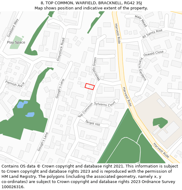 8, TOP COMMON, WARFIELD, BRACKNELL, RG42 3SJ: Location map and indicative extent of plot