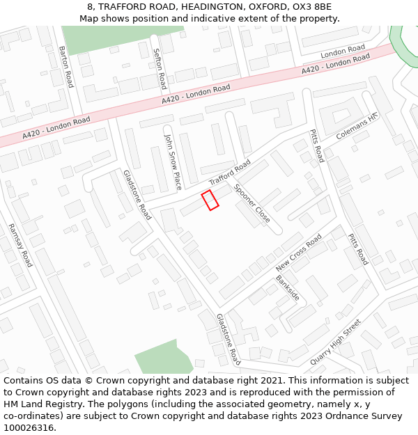 8, TRAFFORD ROAD, HEADINGTON, OXFORD, OX3 8BE: Location map and indicative extent of plot