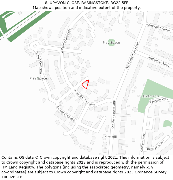 8, UPAVON CLOSE, BASINGSTOKE, RG22 5FB: Location map and indicative extent of plot