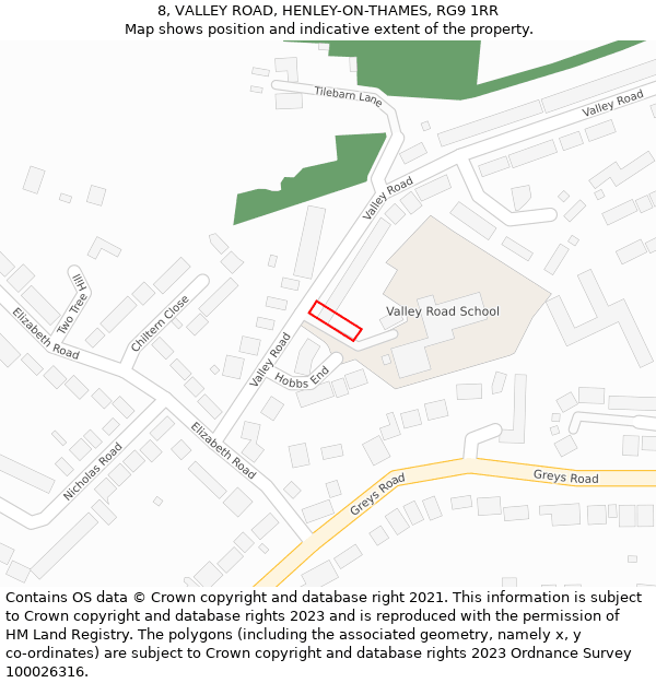 8, VALLEY ROAD, HENLEY-ON-THAMES, RG9 1RR: Location map and indicative extent of plot