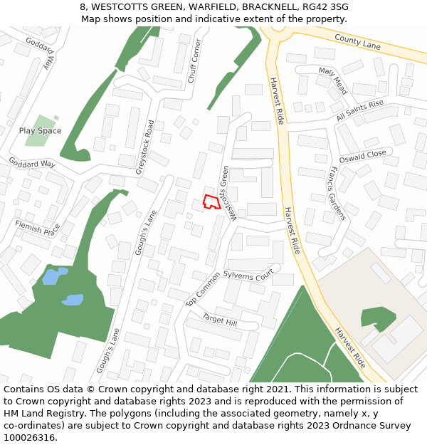 8, WESTCOTTS GREEN, WARFIELD, BRACKNELL, RG42 3SG: Location map and indicative extent of plot