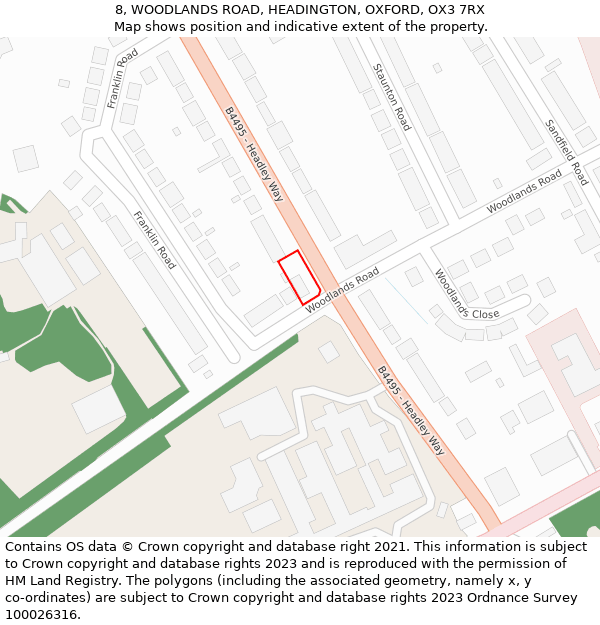 8, WOODLANDS ROAD, HEADINGTON, OXFORD, OX3 7RX: Location map and indicative extent of plot