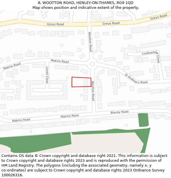 8, WOOTTON ROAD, HENLEY-ON-THAMES, RG9 1QD: Location map and indicative extent of plot