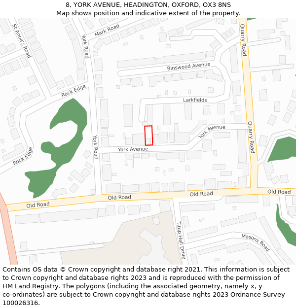 8, YORK AVENUE, HEADINGTON, OXFORD, OX3 8NS: Location map and indicative extent of plot