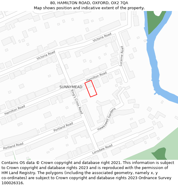 80, HAMILTON ROAD, OXFORD, OX2 7QA: Location map and indicative extent of plot