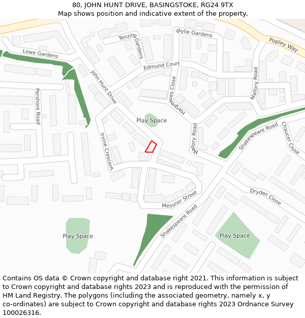 80, JOHN HUNT DRIVE, BASINGSTOKE, RG24 9TX: Location map and indicative extent of plot