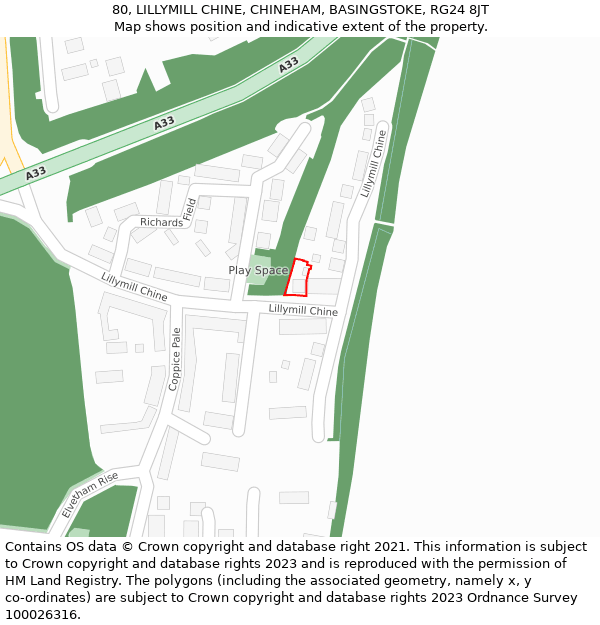 80, LILLYMILL CHINE, CHINEHAM, BASINGSTOKE, RG24 8JT: Location map and indicative extent of plot