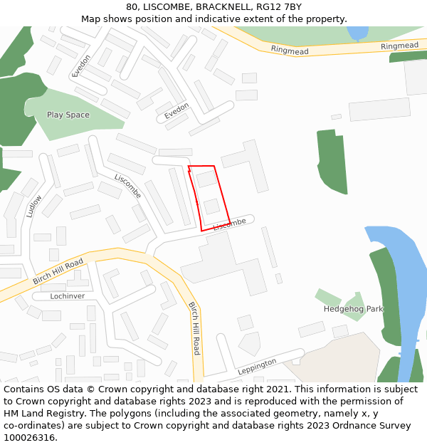 80, LISCOMBE, BRACKNELL, RG12 7BY: Location map and indicative extent of plot