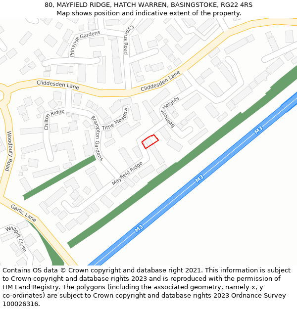 80, MAYFIELD RIDGE, HATCH WARREN, BASINGSTOKE, RG22 4RS: Location map and indicative extent of plot