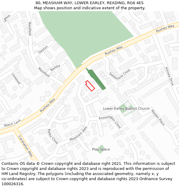 80, MEASHAM WAY, LOWER EARLEY, READING, RG6 4ES: Location map and indicative extent of plot