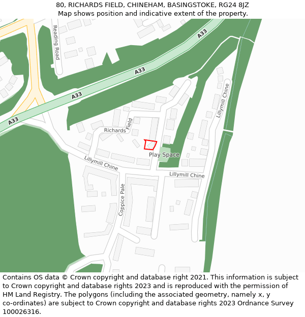 80, RICHARDS FIELD, CHINEHAM, BASINGSTOKE, RG24 8JZ: Location map and indicative extent of plot