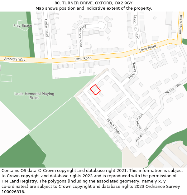 80, TURNER DRIVE, OXFORD, OX2 9GY: Location map and indicative extent of plot