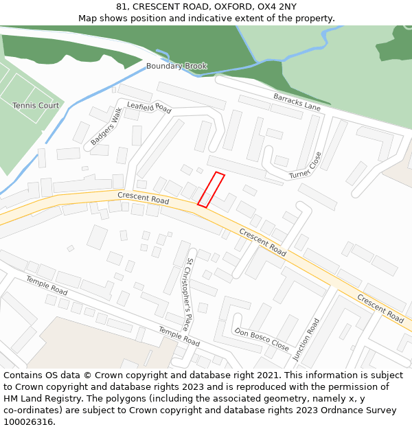 81, CRESCENT ROAD, OXFORD, OX4 2NY: Location map and indicative extent of plot