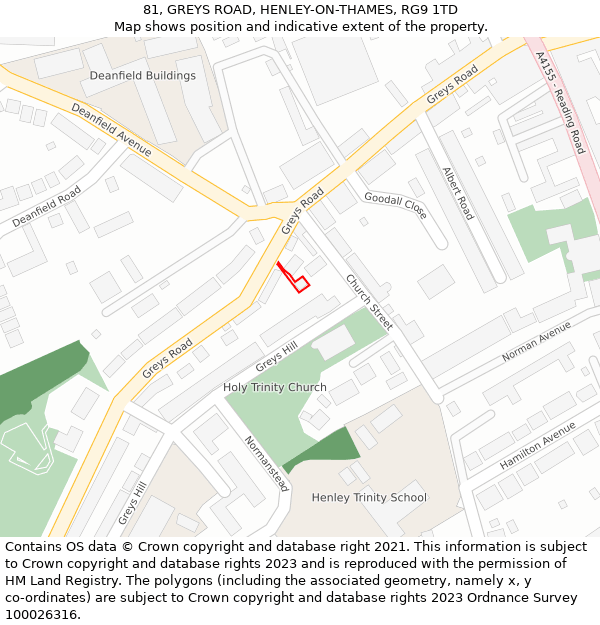 81, GREYS ROAD, HENLEY-ON-THAMES, RG9 1TD: Location map and indicative extent of plot