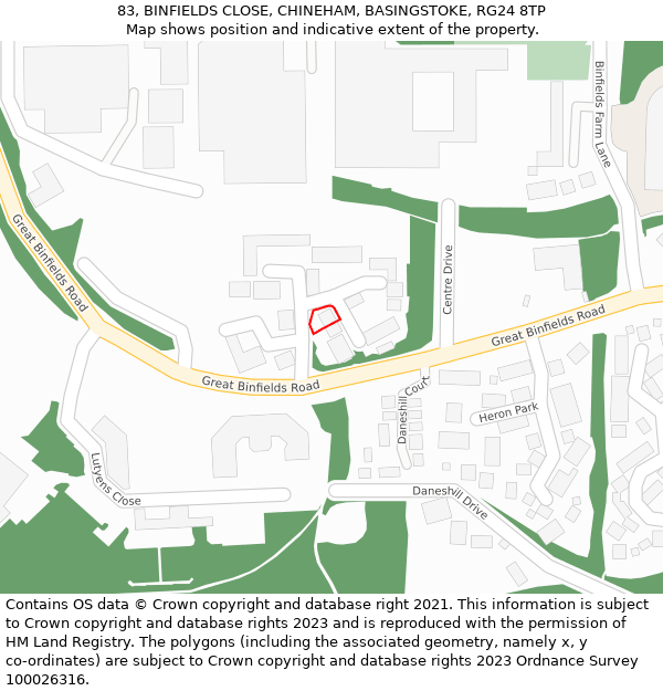 83, BINFIELDS CLOSE, CHINEHAM, BASINGSTOKE, RG24 8TP: Location map and indicative extent of plot