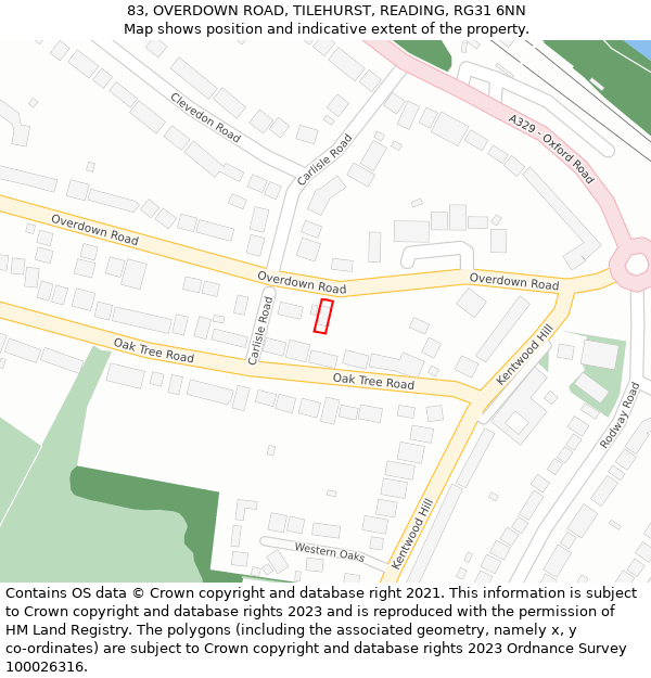 83, OVERDOWN ROAD, TILEHURST, READING, RG31 6NN: Location map and indicative extent of plot