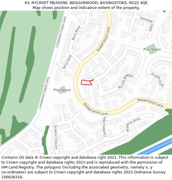 83, RYCROFT MEADOW, BEGGARWOOD, BASINGSTOKE, RG22 4QE: Location map and indicative extent of plot