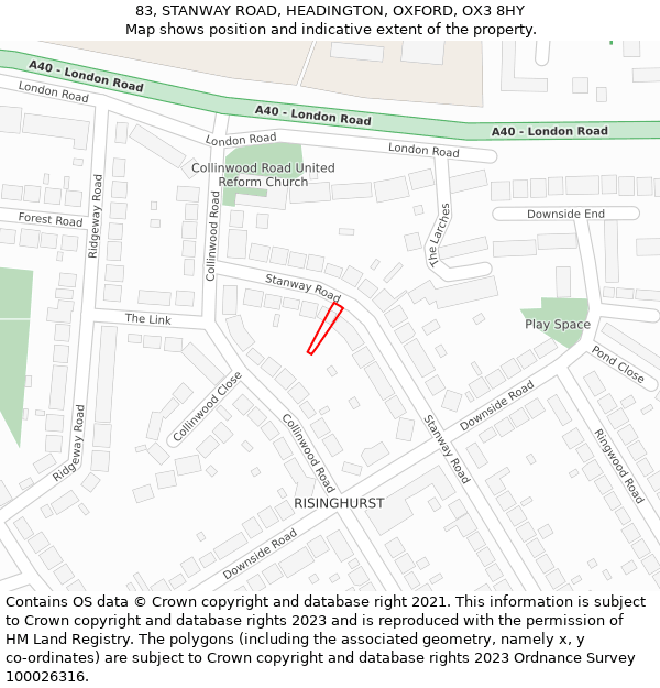 83, STANWAY ROAD, HEADINGTON, OXFORD, OX3 8HY: Location map and indicative extent of plot