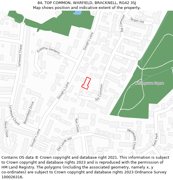 84, TOP COMMON, WARFIELD, BRACKNELL, RG42 3SJ: Location map and indicative extent of plot