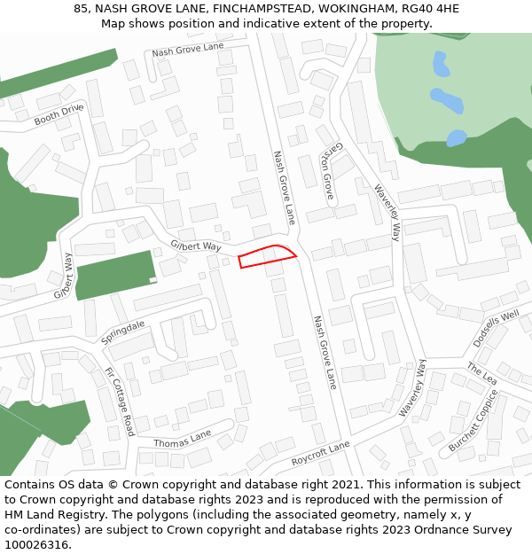 85, NASH GROVE LANE, FINCHAMPSTEAD, WOKINGHAM, RG40 4HE: Location map and indicative extent of plot