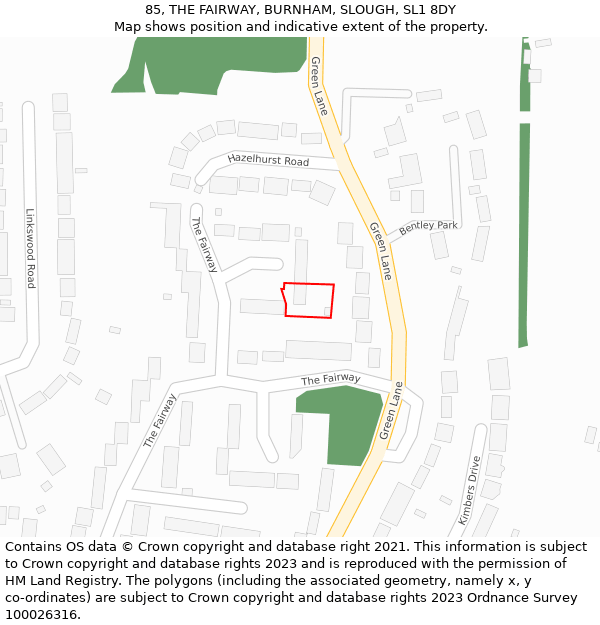 85, THE FAIRWAY, BURNHAM, SLOUGH, SL1 8DY: Location map and indicative extent of plot