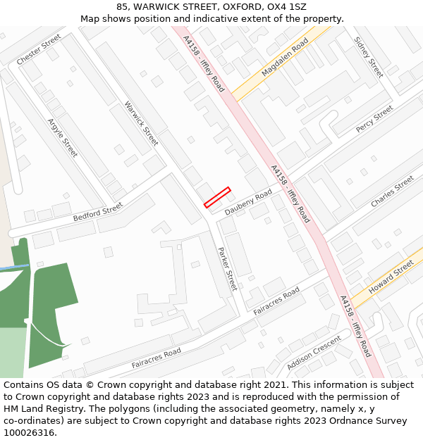 85, WARWICK STREET, OXFORD, OX4 1SZ: Location map and indicative extent of plot