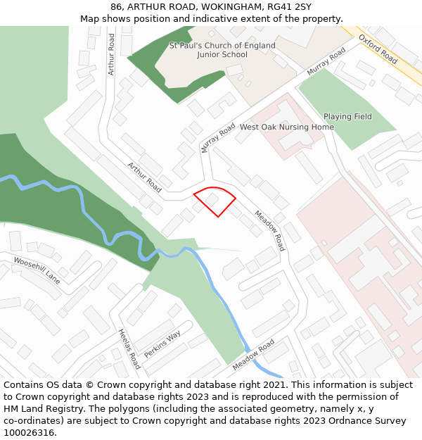 86, ARTHUR ROAD, WOKINGHAM, RG41 2SY: Location map and indicative extent of plot