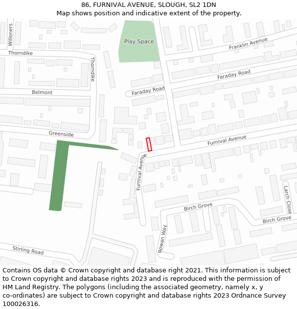 86, FURNIVAL AVENUE, SLOUGH, SL2 1DN: Location map and indicative extent of plot