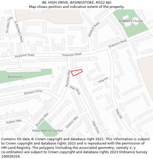 86, HIGH DRIVE, BASINGSTOKE, RG22 6JU: Location map and indicative extent of plot
