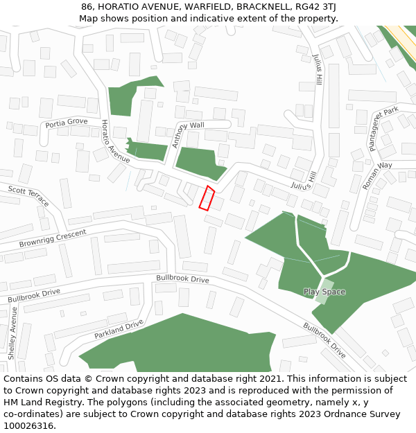 86, HORATIO AVENUE, WARFIELD, BRACKNELL, RG42 3TJ: Location map and indicative extent of plot