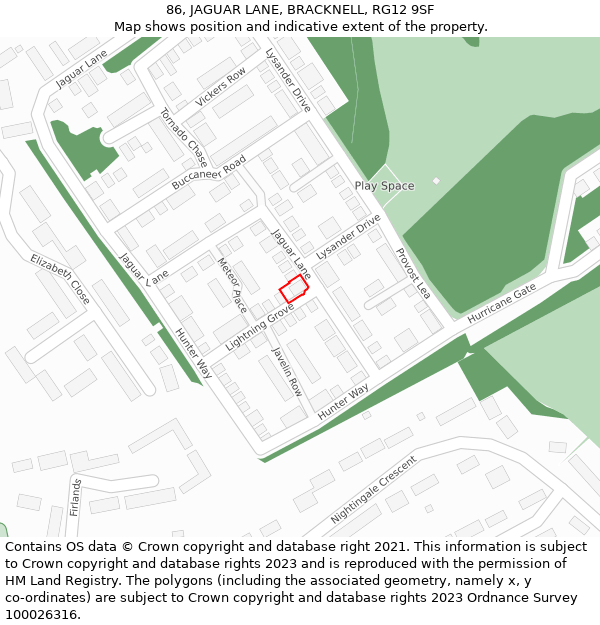 86, JAGUAR LANE, BRACKNELL, RG12 9SF: Location map and indicative extent of plot