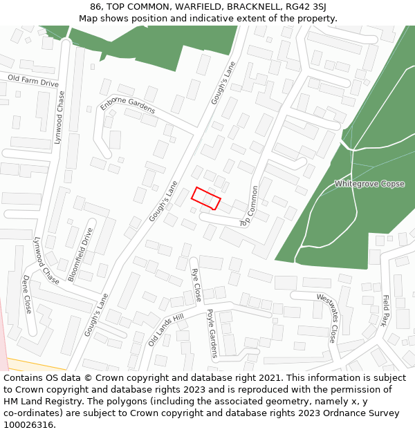 86, TOP COMMON, WARFIELD, BRACKNELL, RG42 3SJ: Location map and indicative extent of plot