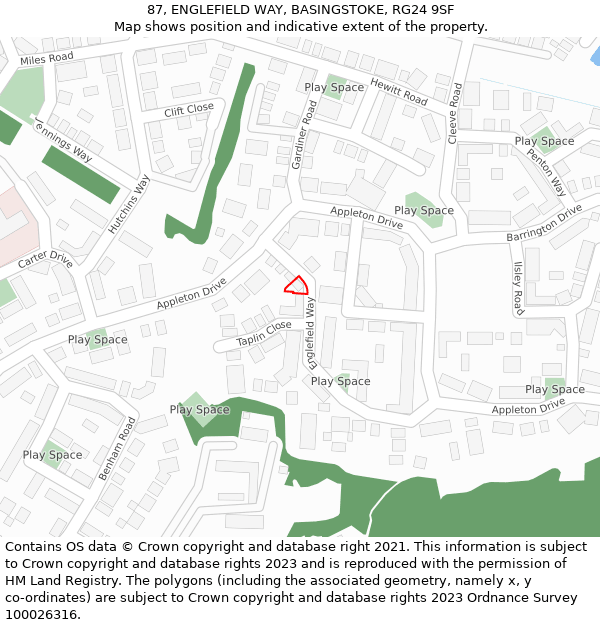 87, ENGLEFIELD WAY, BASINGSTOKE, RG24 9SF: Location map and indicative extent of plot