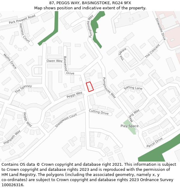 87, PEGGS WAY, BASINGSTOKE, RG24 9FX: Location map and indicative extent of plot
