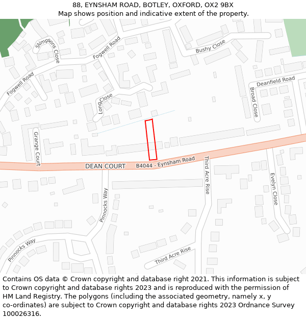 88, EYNSHAM ROAD, BOTLEY, OXFORD, OX2 9BX: Location map and indicative extent of plot