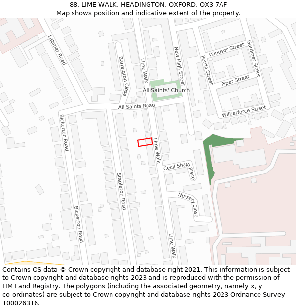 88, LIME WALK, HEADINGTON, OXFORD, OX3 7AF: Location map and indicative extent of plot