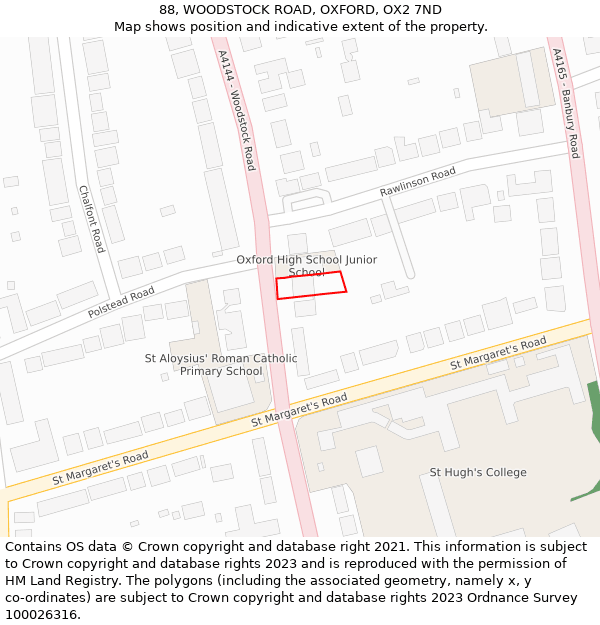 88, WOODSTOCK ROAD, OXFORD, OX2 7ND: Location map and indicative extent of plot
