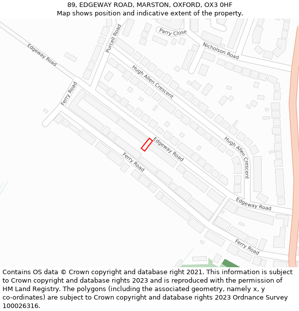 89, EDGEWAY ROAD, MARSTON, OXFORD, OX3 0HF: Location map and indicative extent of plot