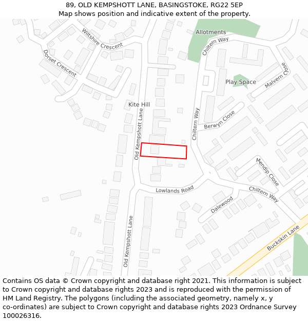 89, OLD KEMPSHOTT LANE, BASINGSTOKE, RG22 5EP: Location map and indicative extent of plot