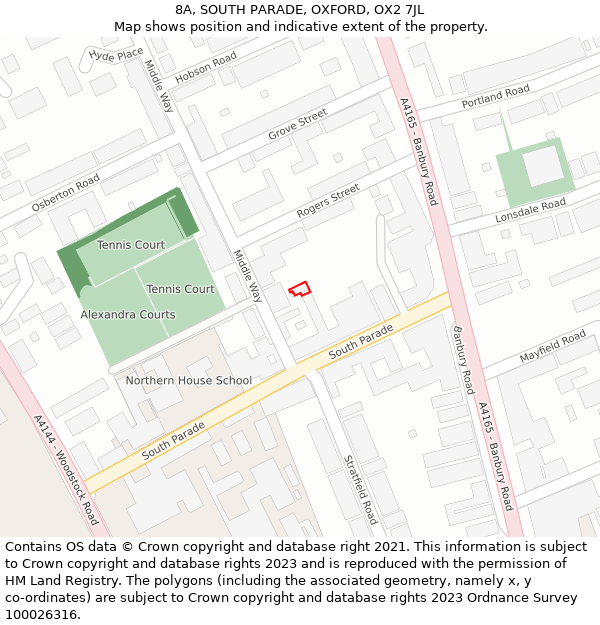 8A, SOUTH PARADE, OXFORD, OX2 7JL: Location map and indicative extent of plot