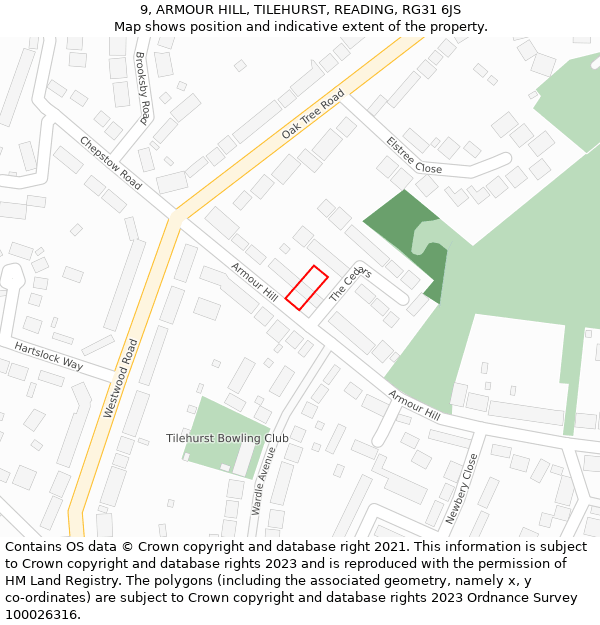 9, ARMOUR HILL, TILEHURST, READING, RG31 6JS: Location map and indicative extent of plot