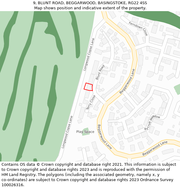 9, BLUNT ROAD, BEGGARWOOD, BASINGSTOKE, RG22 4SS: Location map and indicative extent of plot