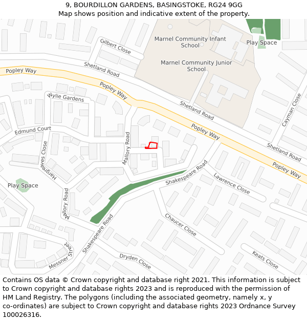 9, BOURDILLON GARDENS, BASINGSTOKE, RG24 9GG: Location map and indicative extent of plot
