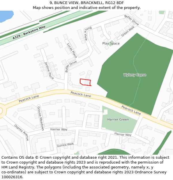 9, BUNCE VIEW, BRACKNELL, RG12 8DF: Location map and indicative extent of plot