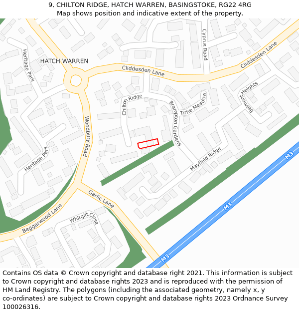 9, CHILTON RIDGE, HATCH WARREN, BASINGSTOKE, RG22 4RG: Location map and indicative extent of plot