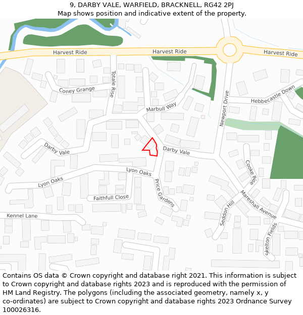 9, DARBY VALE, WARFIELD, BRACKNELL, RG42 2PJ: Location map and indicative extent of plot