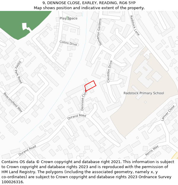 9, DENNOSE CLOSE, EARLEY, READING, RG6 5YP: Location map and indicative extent of plot